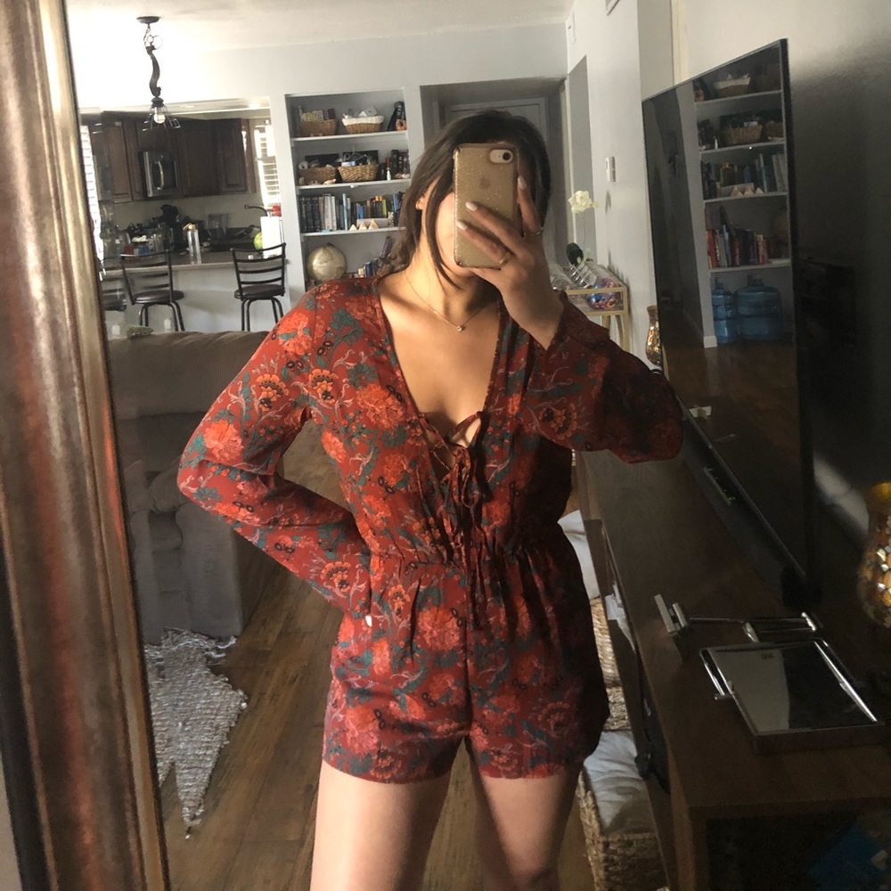 Rust/teal floral romper
